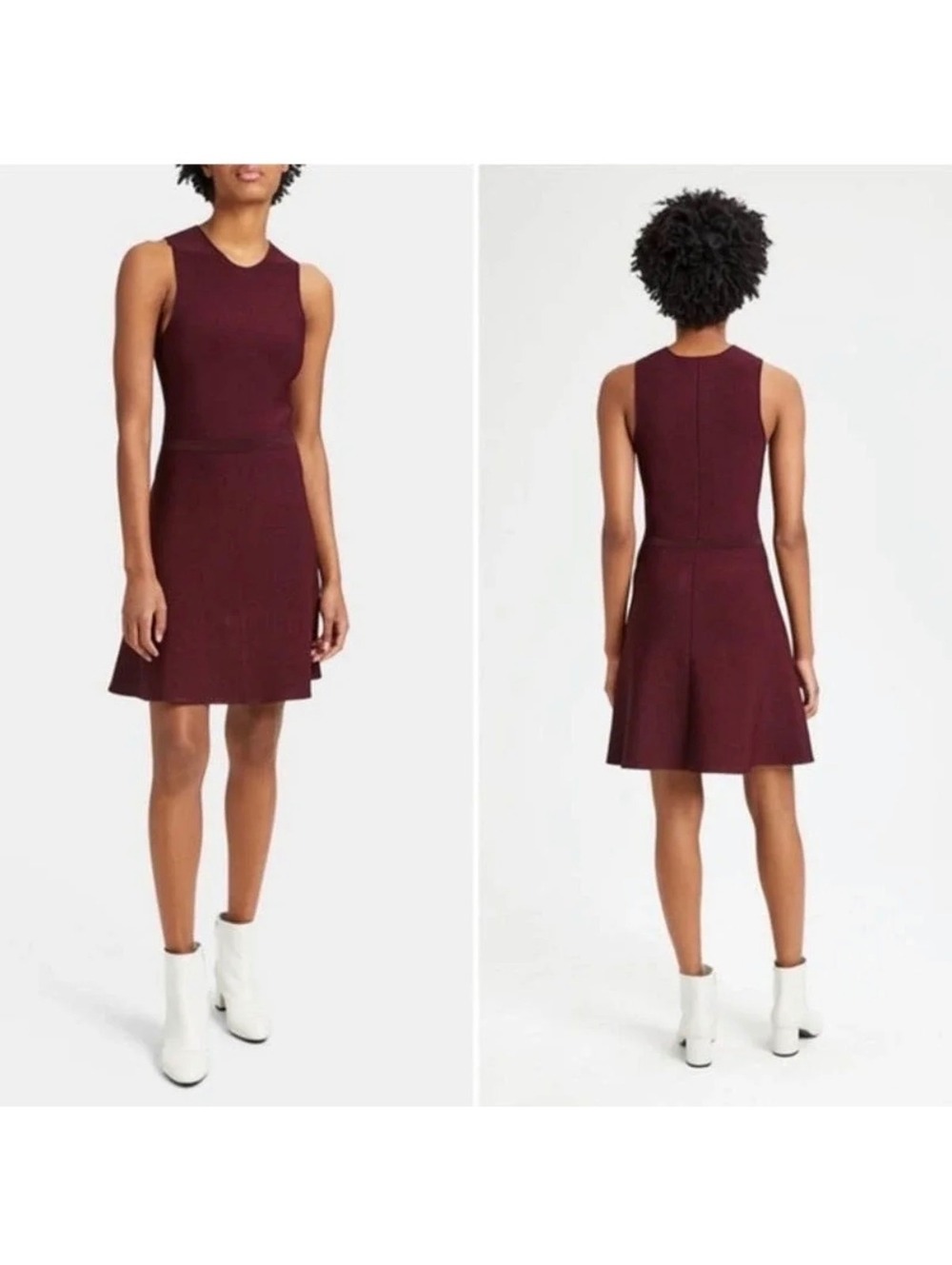 Theory Glossed Marl Flare Knit Dress Burgundy Maroon Size L